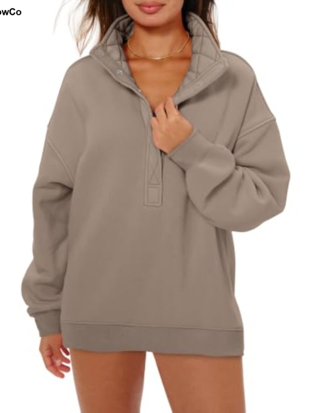 Women's Oversized Henley Neck Pullover Sweatshirt Cotton Fleece Top